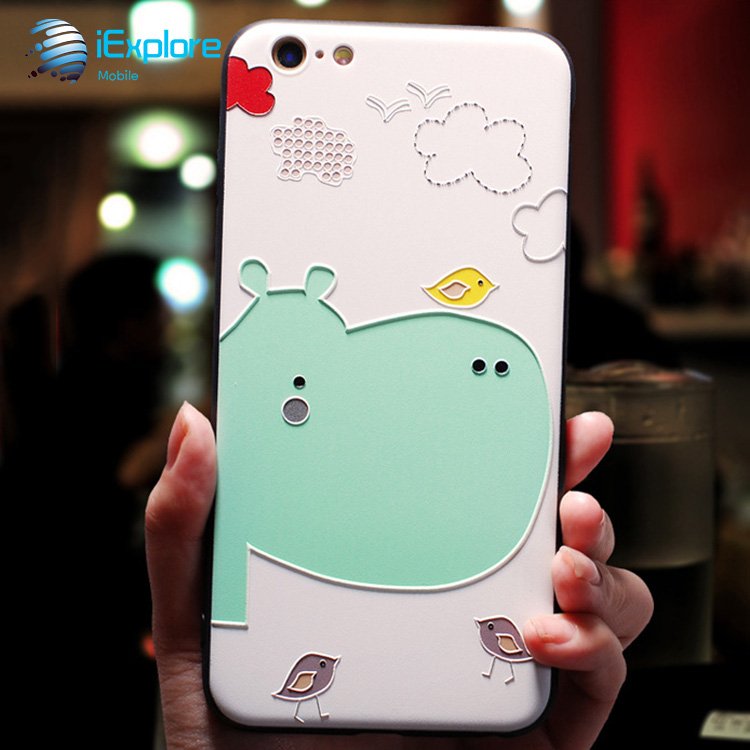iExplore soft TPU 3D embossment custom printing cartoon cute animal hippo and elephant girls phone case for iPhone 16 Pro Max