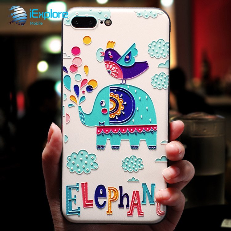 iExplore soft TPU 3D embossment custom printing cartoon cute animal hippo and elephant girls phone case for iPhone 16 Pro Max