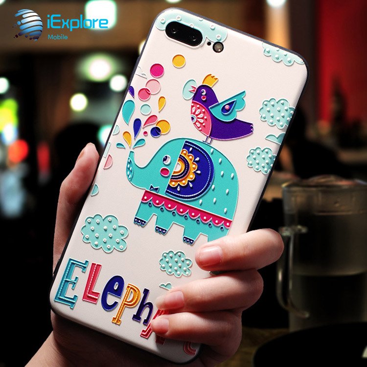 iExplore soft TPU 3D embossment custom printing cartoon cute animal hippo and elephant girls phone case for iPhone 16 Pro Max