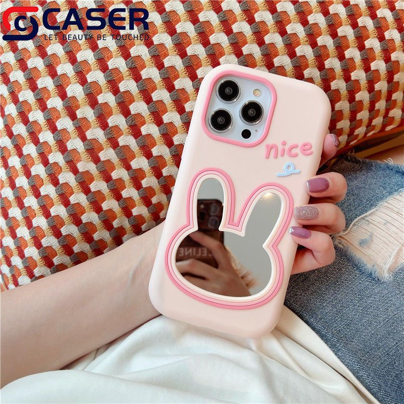 Ins New Cartoon Pink Creative Mirror Rabbit Mobile Phone Case Makeup Lovely Girl Mobile Phone Covers For Iphone 15 14 13 12