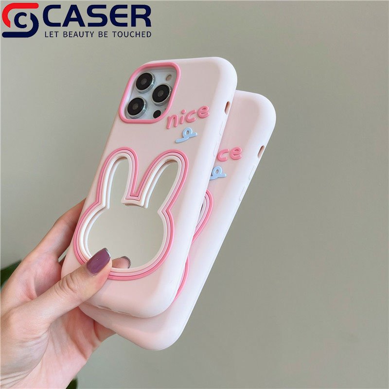 Ins New Cartoon Pink Creative Mirror Rabbit Mobile Phone Case Makeup Lovely Girl Mobile Phone Covers For Iphone 15 14 13 12