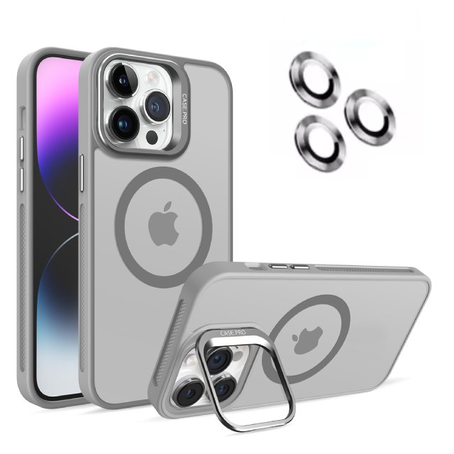 Metal Bracket Frosted Acrylic Magnetic Phone Case For iPhone 15 14 11 12 13 Pro Max Mobile Phone Case With Lens protection film