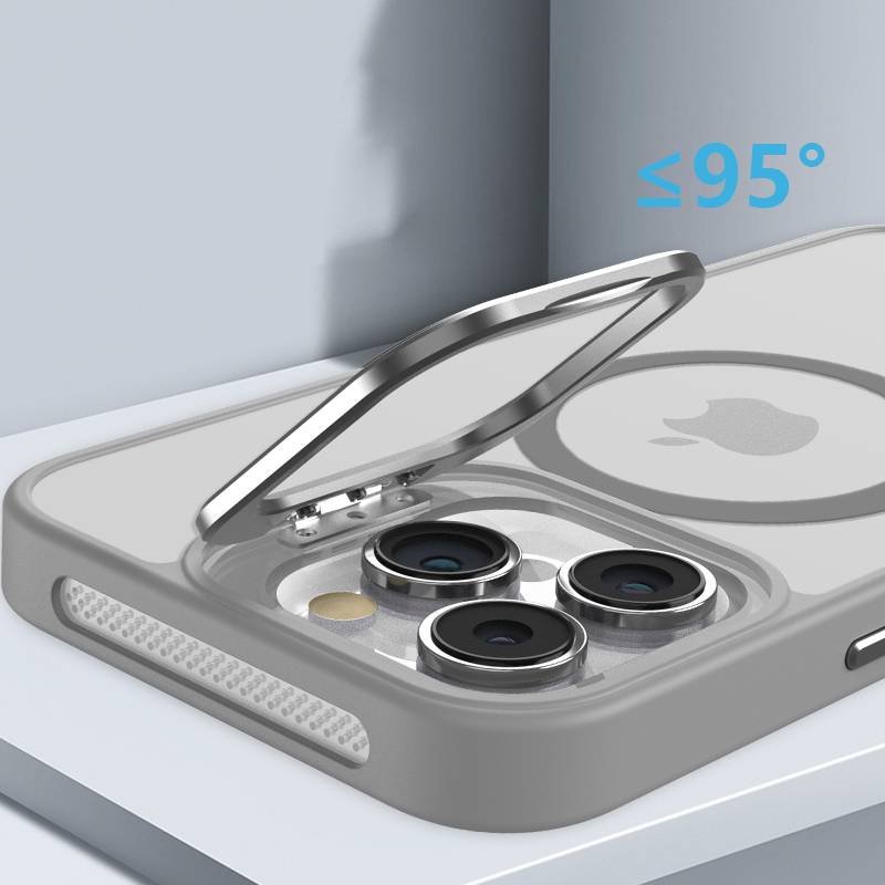 Metal Bracket Frosted Acrylic Magnetic Phone Case For iPhone 15 14 11 12 13 Pro Max Mobile Phone Case With Lens protection film