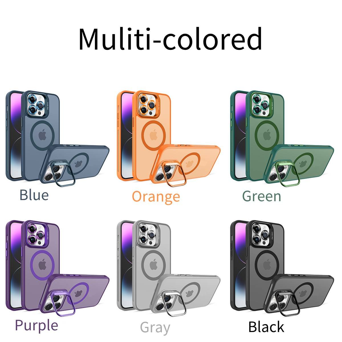 Metal Bracket Frosted Acrylic Magnetic Phone Case For iPhone 15 14 11 12 13 Pro Max Mobile Phone Case With Lens protection film