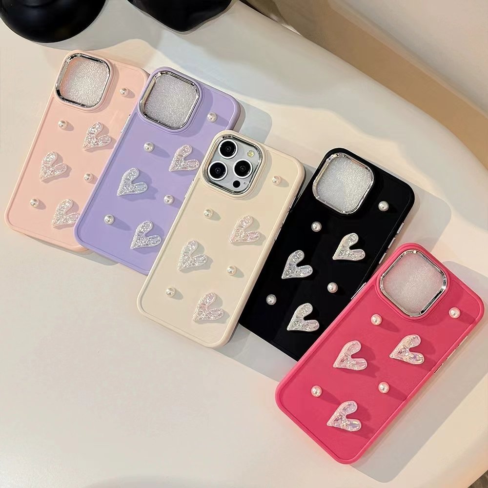 Pink Pearl Heart Xs max Phone Case for iPhone 16 15 pro max 14 plus 13 12 11 3D Girl TPU Soft Shockproof protective cover cheap