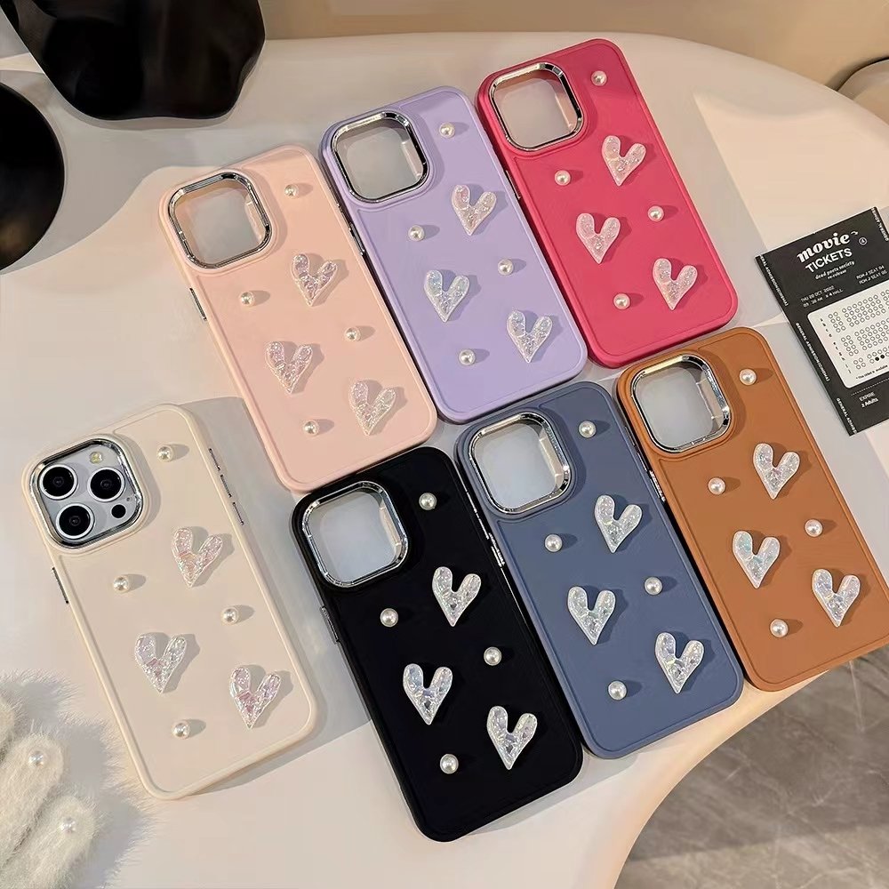 Pink Pearl Heart Xs max Phone Case for iPhone 16 15 pro max 14 plus 13 12 11 3D Girl TPU Soft Shockproof protective cover cheap