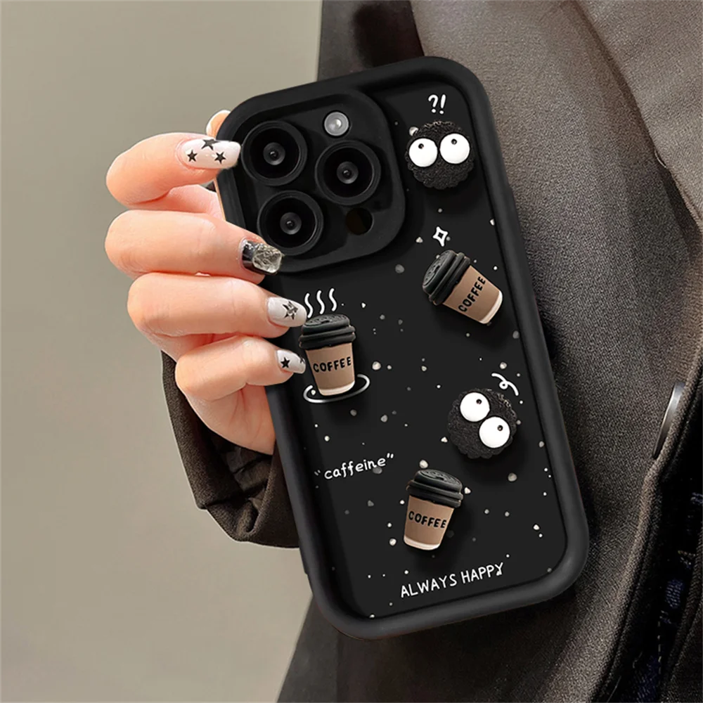 Cute Fun 3D Ball Coffee Silicone Phone Case For iPhone 11 13 12 14 15 Pro Max 13 15 Pro XS XR XS Max Korean Cartoon Cover