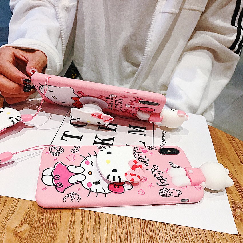 3D Stereo Silicone Hello Kitty Phone Case for iPhone XR 11 12 13 14 15 16 Pro Max 16Pro Cute Melody Holder Cellphone Cover