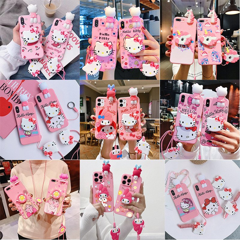 3D Stereo Silicone Hello Kitty Phone Case for iPhone XR 11 12 13 14 15 16 Pro Max 16Pro Cute Melody Holder Cellphone Cover