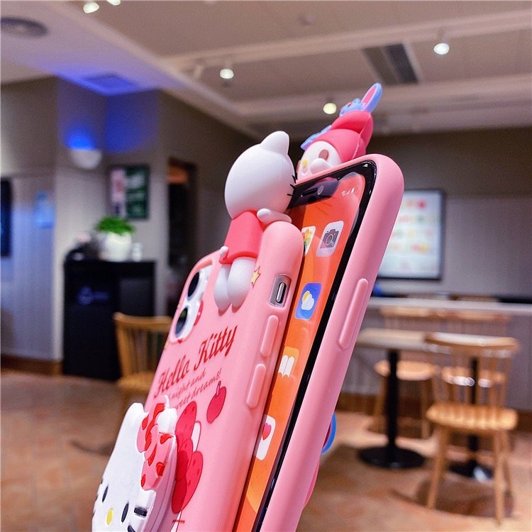 3D Stereo Silicone Hello Kitty Phone Case for iPhone XR 11 12 13 14 15 16 Pro Max 16Pro Cute Melody Holder Cellphone Cover