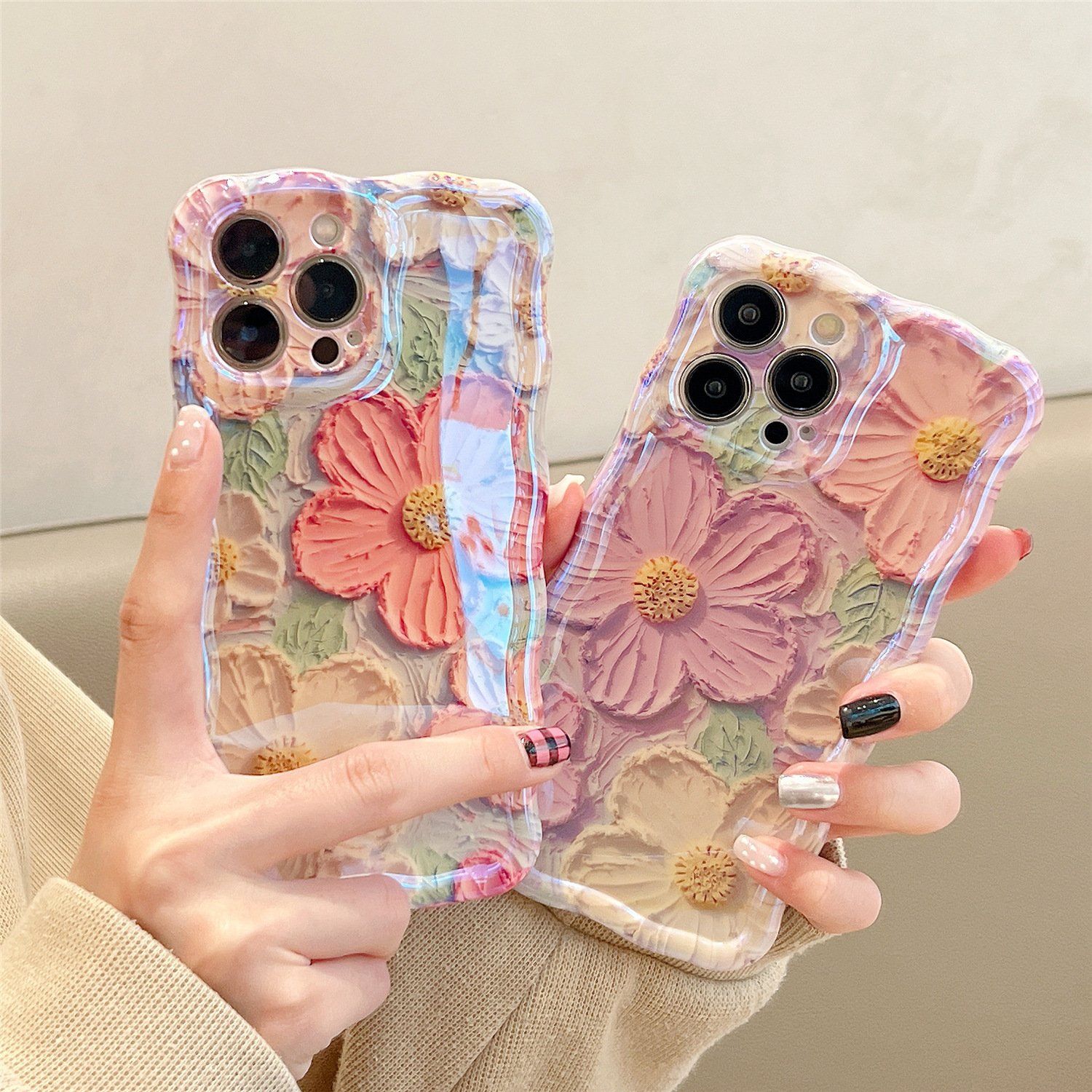 Oil Painting IMD Flower Silicone Mobile Phone Case For iPhone 15 14 13 12 11 Pro max Cute Rubber Blu Ray Shockproof Back Cover