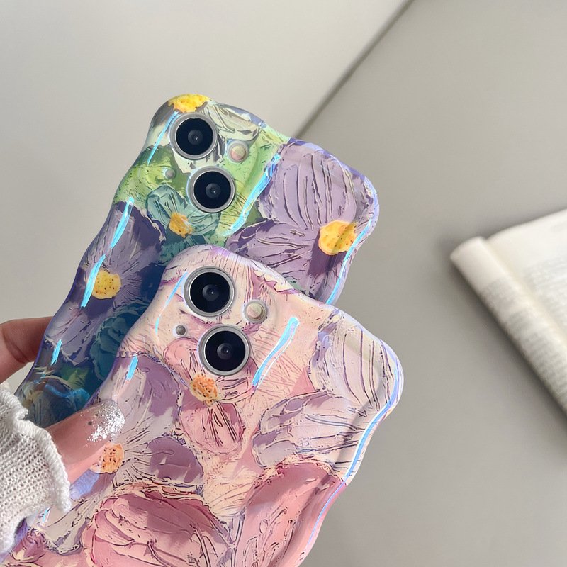 Oil Painting IMD Flower Silicone Mobile Phone Case For iPhone 15 14 13 12 11 Pro max Cute Rubber Blu Ray Shockproof Back Cover