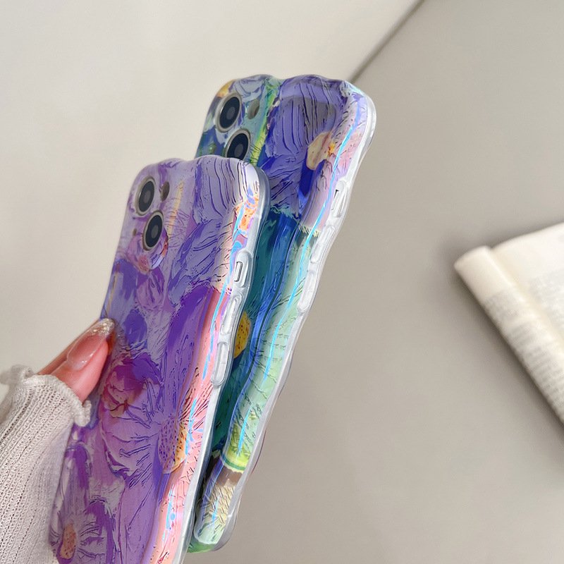 Oil Painting IMD Flower Silicone Mobile Phone Case For iPhone 15 14 13 12 11 Pro max Cute Rubber Blu Ray Shockproof Back Cover