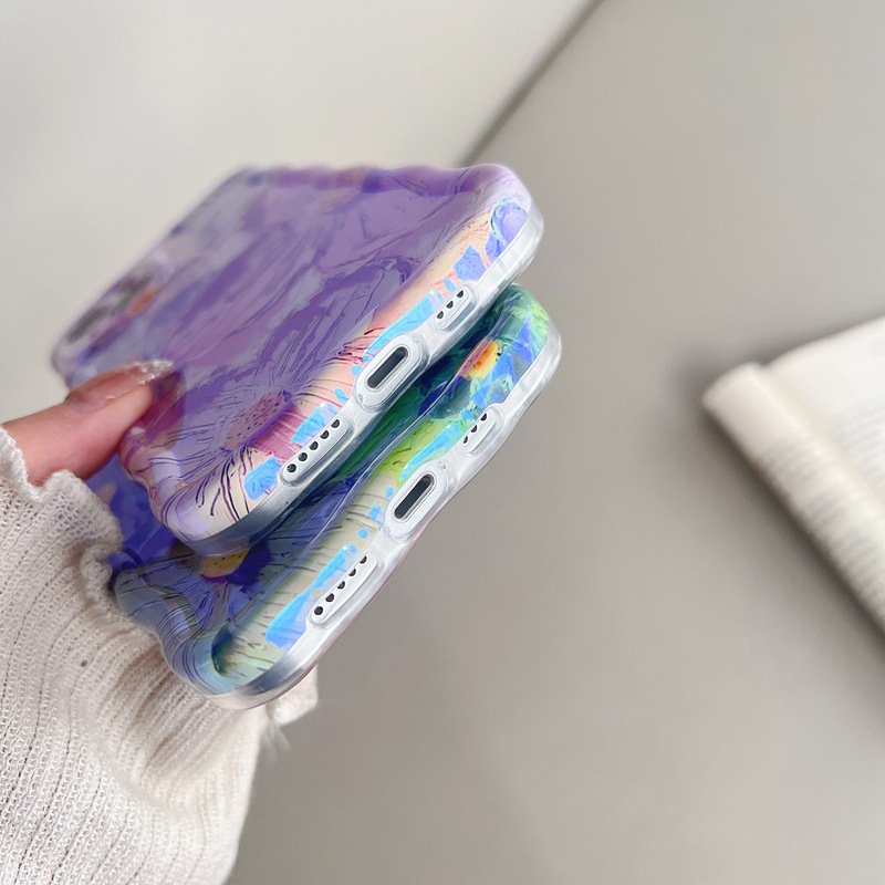 Oil Painting IMD Flower Silicone Mobile Phone Case For iPhone 15 14 13 12 11 Pro max Cute Rubber Blu Ray Shockproof Back Cover