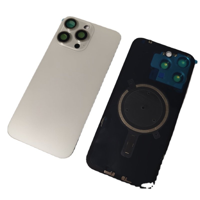 Wholesale For iPhone 15Pro 15 Pro max Back Glass Rear Cover with camera lens glass Metal Plate and Magnets Ring Housing Repair