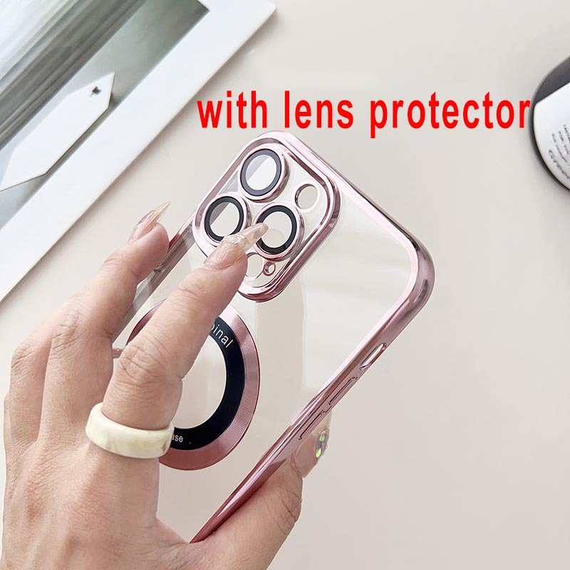 Women girl case camera protector magnetic clear mobile cover 3d electroplating phone case for iphone 15 14 pro max