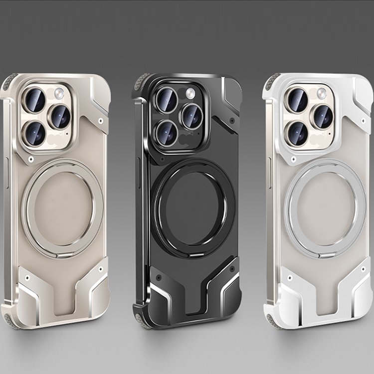 Aluminum Alloy Frame Phone Case For iPhone 15 16 Pro Max Magnetic Ring Holder Mobile Phone Shell For iPhone 14 13 12 11 Pro Max