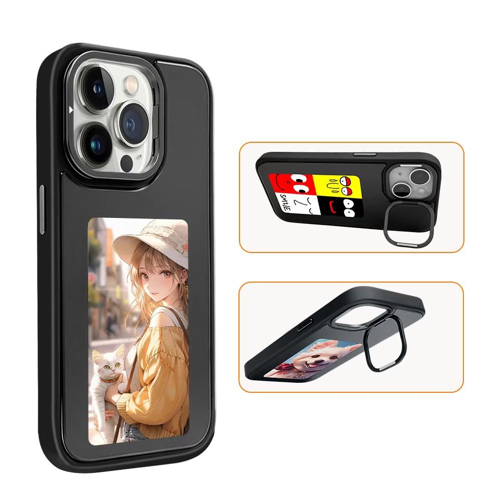 2024 Hot DIY Pictures e ink Display NFC Function Mobile Phone Case For iPhone 16 15 14 13 Luxury Designer Phone Cover With Stand