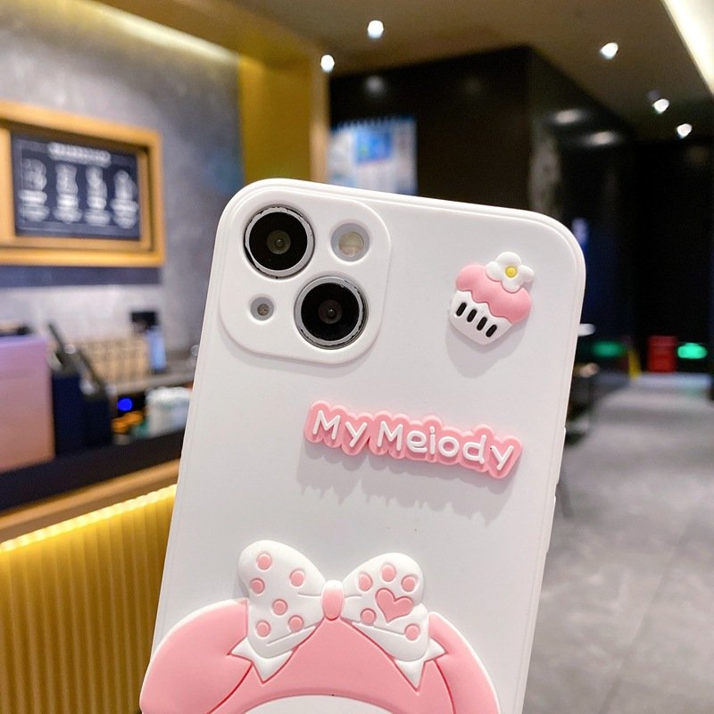Cute Cartoon Kulomi silicone Mobile Phone Case For iPhone 16 15 14 13 12 Pro max Ring Melody tpu sling 3D Shockproof Back Cover