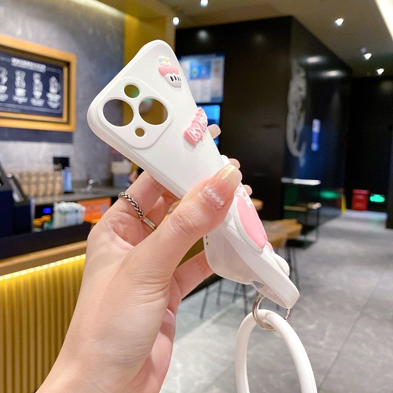Cute Cartoon Kulomi silicone Mobile Phone Case For iPhone 16 15 14 13 12 Pro max Ring Melody tpu sling 3D Shockproof Back Cover