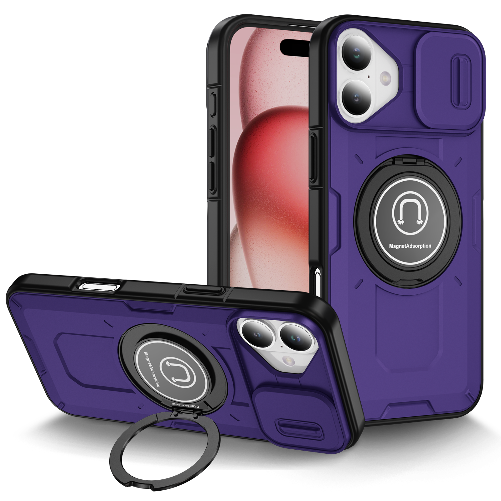 Hybrid Slide Window Camera mobile phone cases for iPhone 16 plus Magnetic Car Holder phone case For iPhone 16 15 14 13