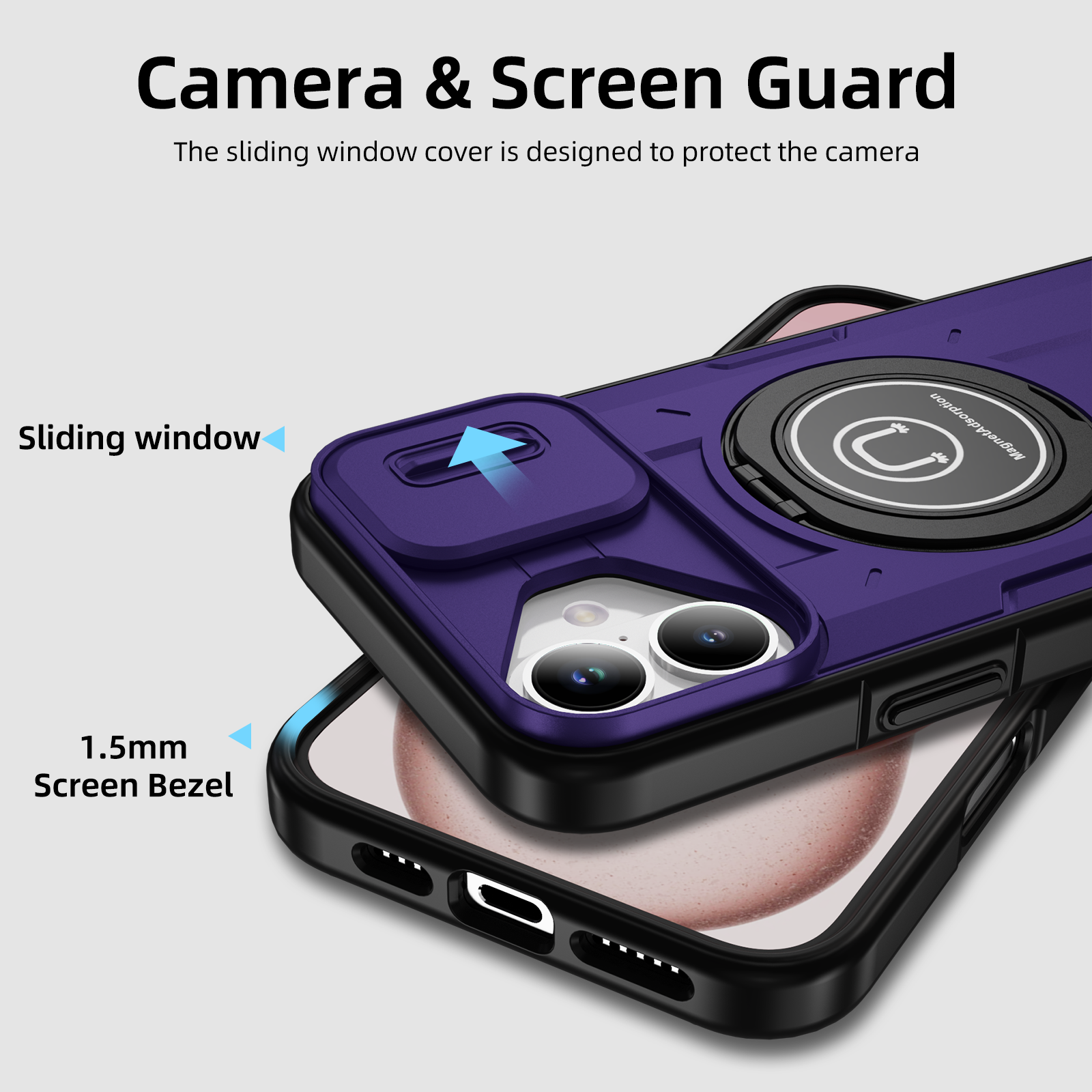 Hybrid Slide Window Camera mobile phone cases for iPhone 16 plus Magnetic Car Holder phone case For iPhone 16 15 14 13