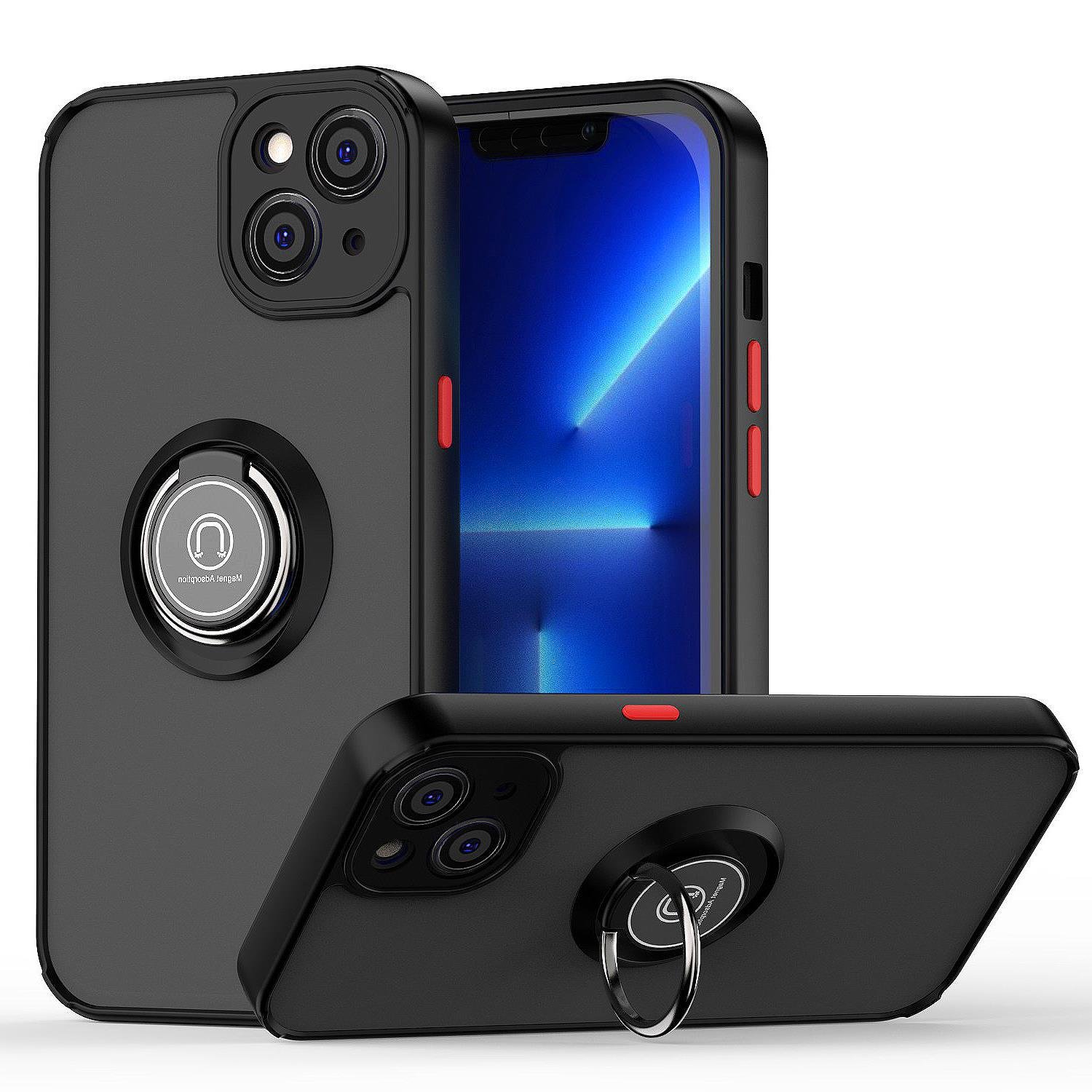 High quality frosted drop proof finger ring holder phone case for iphone 13 14 15 pro max 16 pro car magnetic phone case