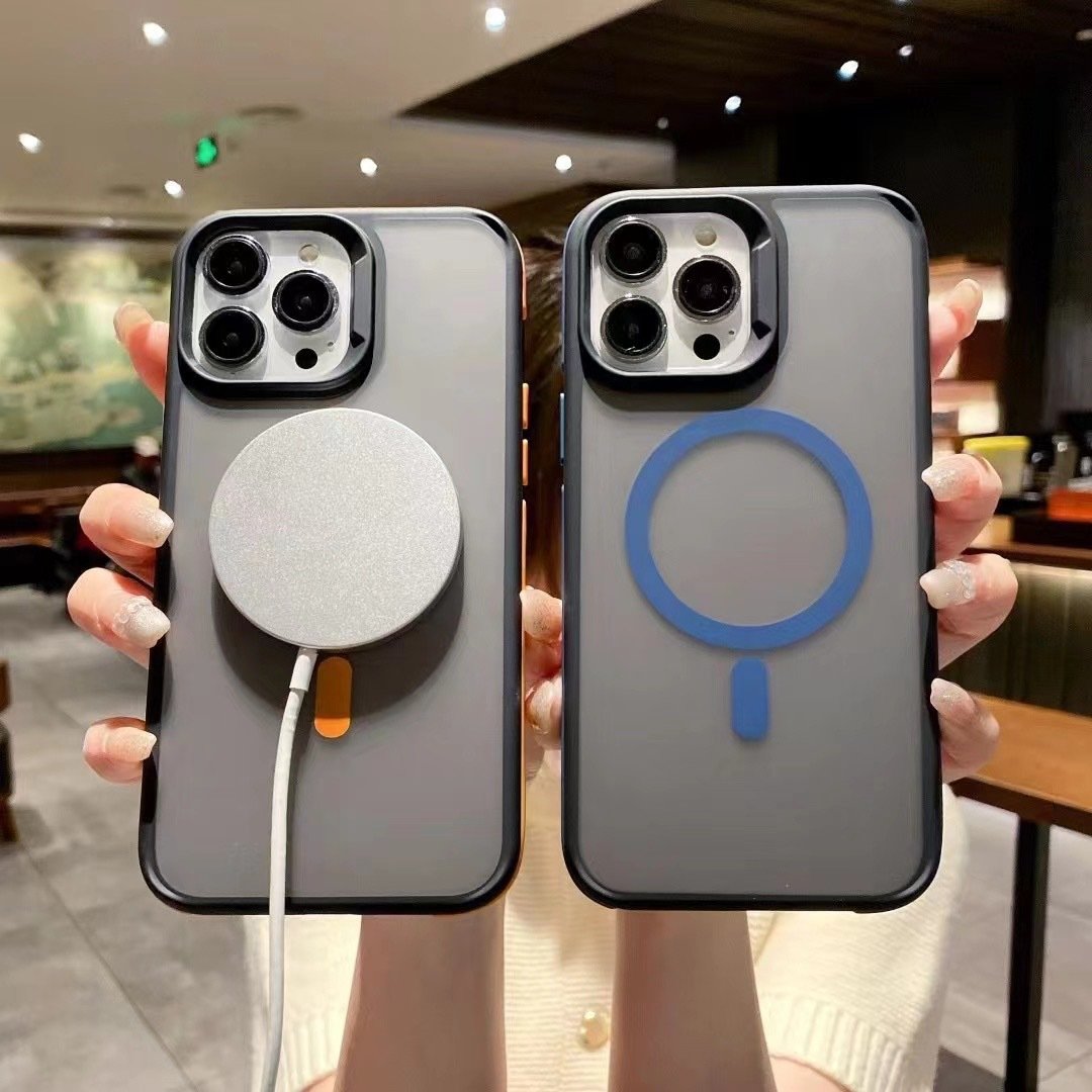 Magnetic Airbag Anti-drop Skin Feeling Matte Wireless Charging Mobile Phone Case for iphone 15 14 13 promax Shockproof Cover