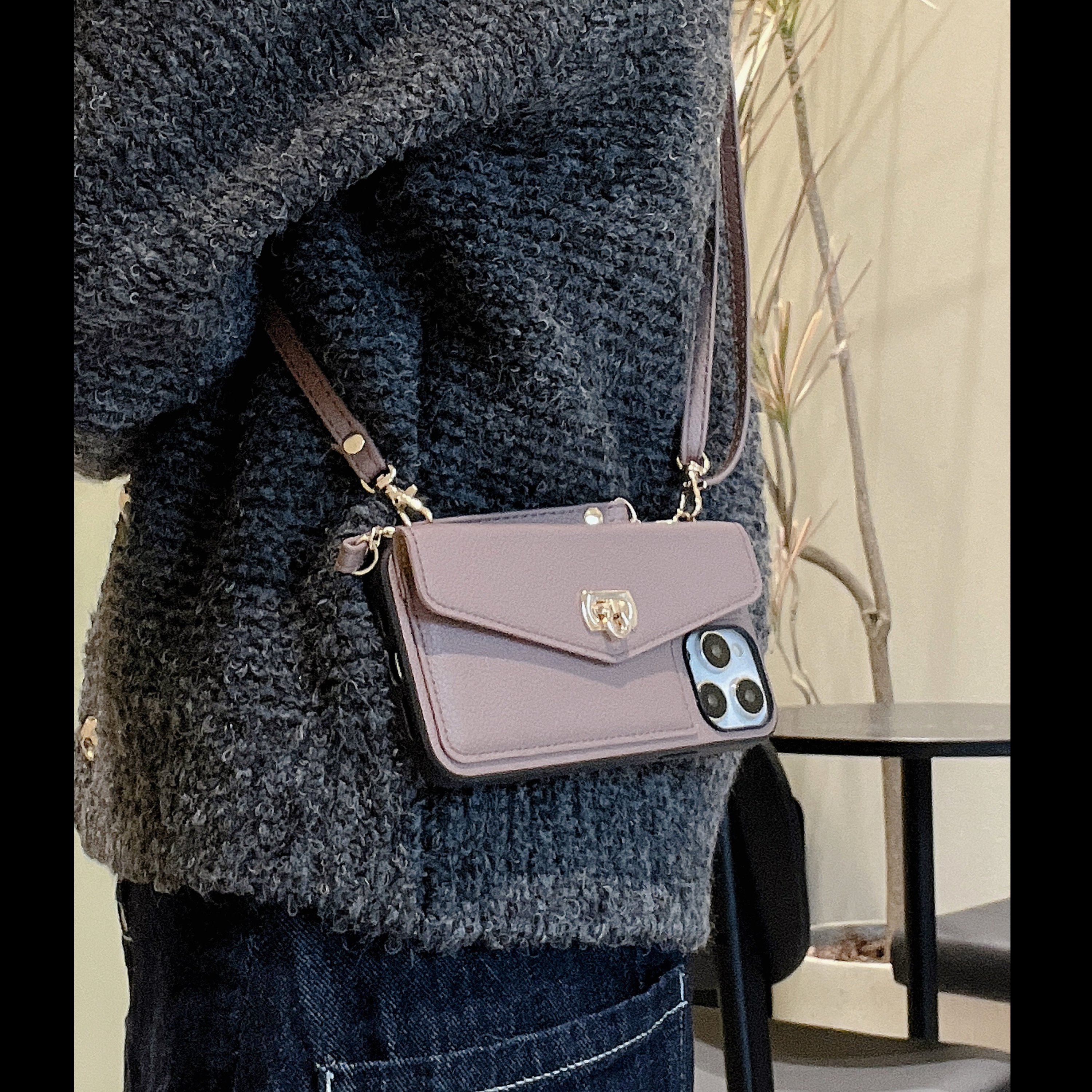Leather card holder wallet mobile phone bags cases women crossbody phone case with strap
