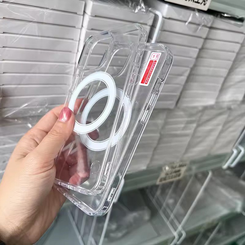 Clear Transparent Shockproof Mobile Phone Case Acrylic Back With Wireless Charging magnetic phone cover for iphone 12 13 15 16