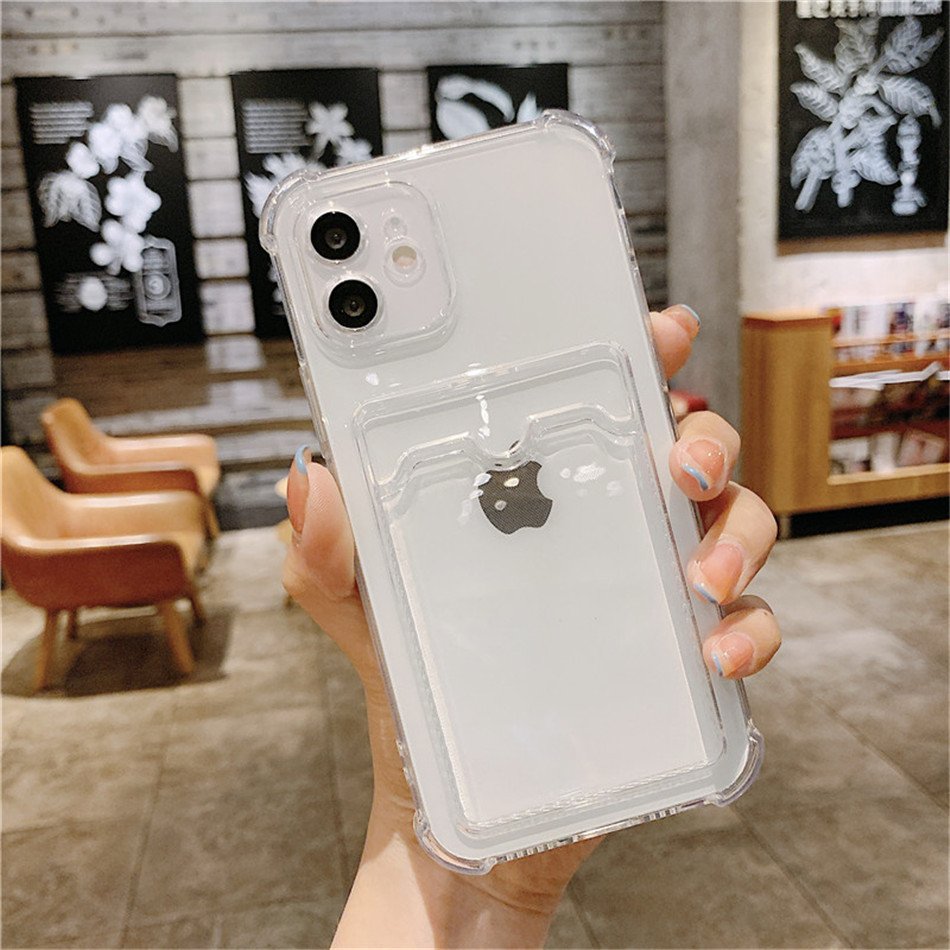 Transparent Card Bag Phone Case For iPhone 16 15 14 13 11 12 Pro Max XR 7 8 Plus Shockproof Soft Bumper Clear Back Fitted Cove
