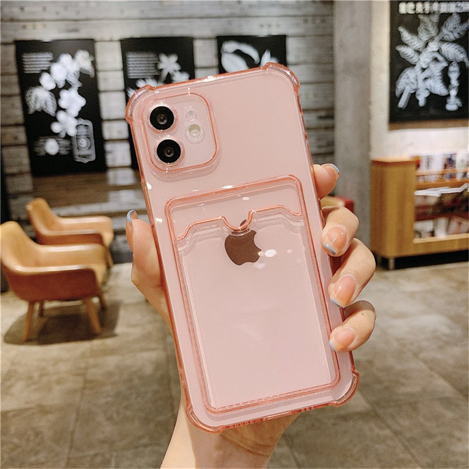 Transparent Card Bag Phone Case For iPhone 16 15 14 13 11 12 Pro Max XR 7 8 Plus Shockproof Soft Bumper Clear Back Fitted Cove