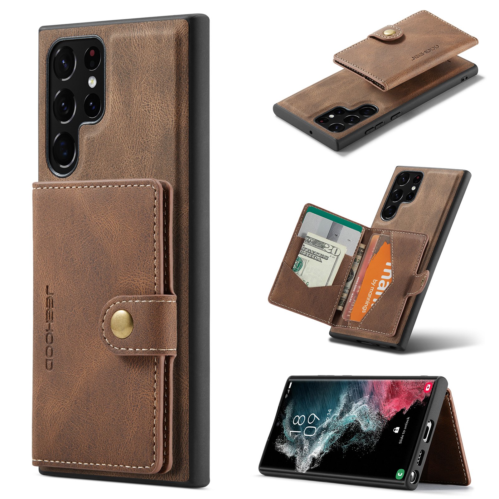 2 in 1 Detachable Retro PU Leather Wallet Bag Card Holder Cover Magnetic Leather Phone Case for Samsung S22 S21 S20 Ultra