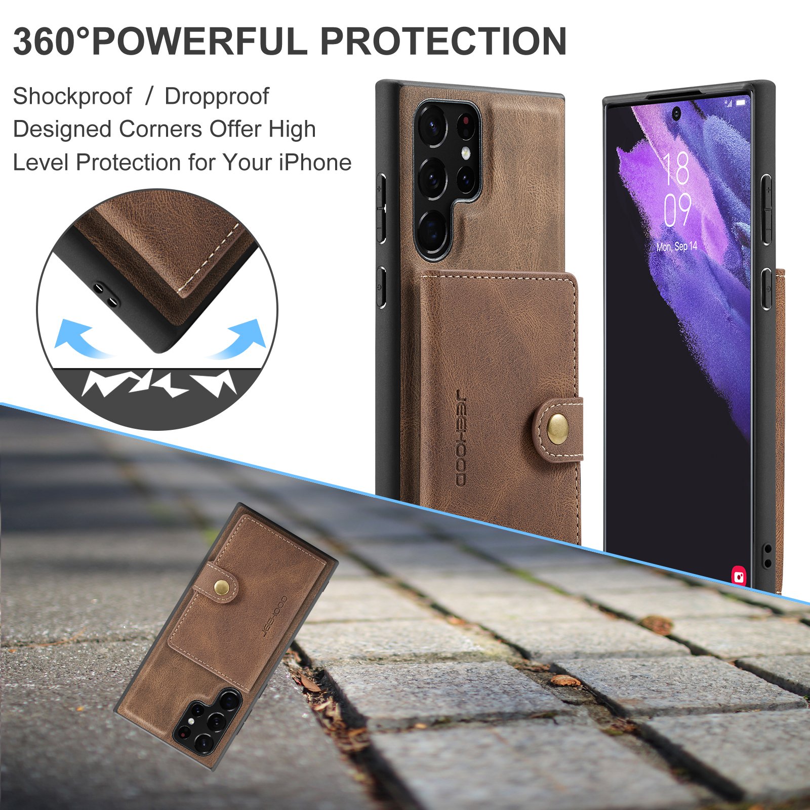 2 in 1 Detachable Retro PU Leather Wallet Bag Card Holder Cover Magnetic Leather Phone Case for Samsung S22 S21 S20 Ultra