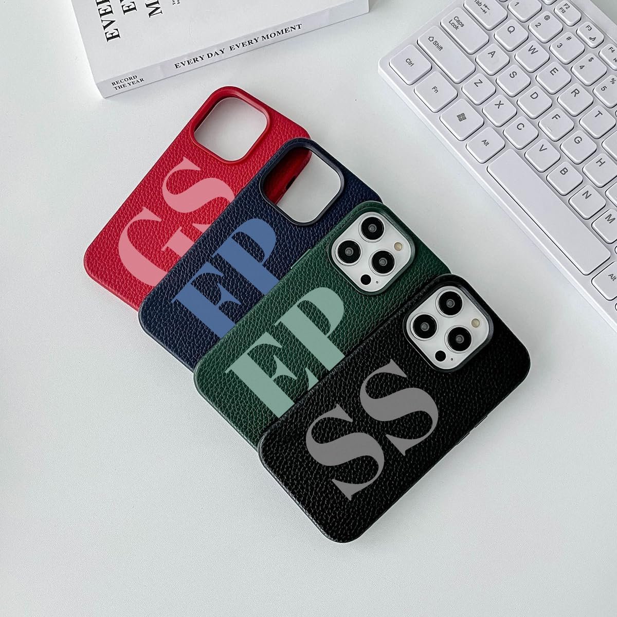 Personalized Initials Company Luxury Vegan Leather Case for Apple iPhone 15 14 13 12 11 Pro Max Plus Custom Monogram Cover