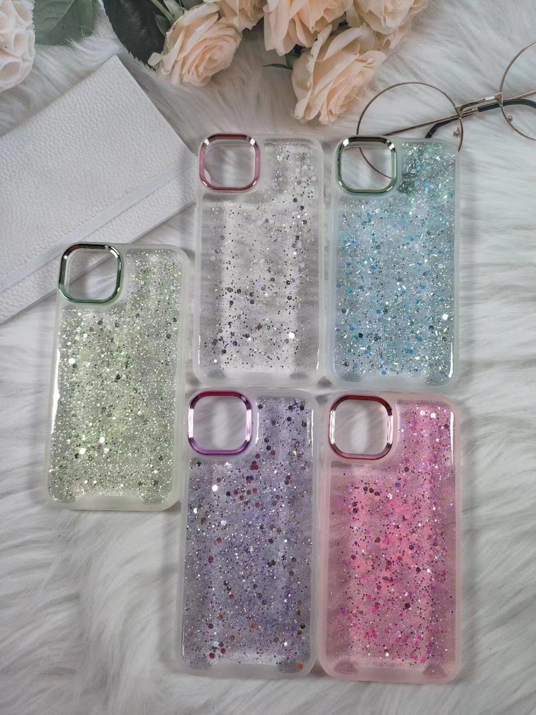 Newest Luminous Phone Case for Pro Max Huawei Transparent Soft TPU Clear Glitter Leaf Electroplate Wallet Feature Latest Model