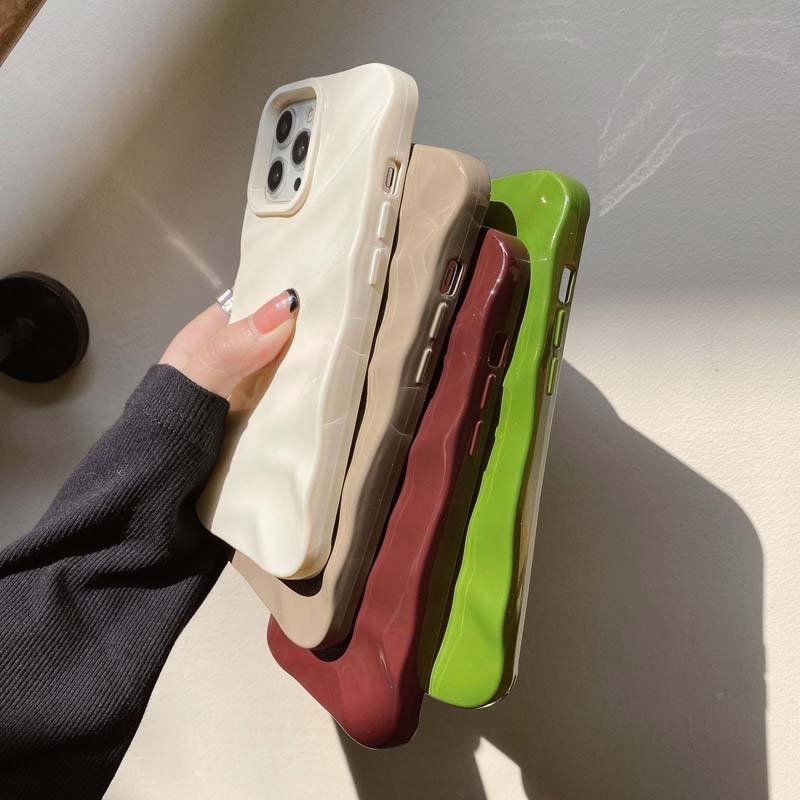 Newest Gloss Jelly Color Cellphone Back Cover Fold Wave Style Shockproof Tpu Mobile Phone Case For Iphone 15ProMax 14pro