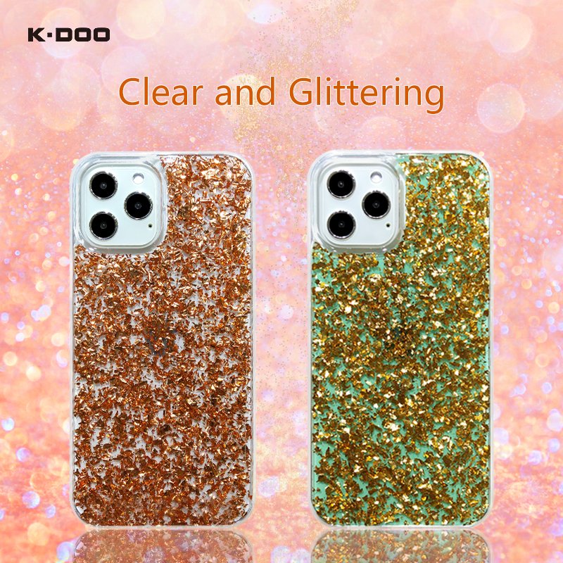 K-Doo Flash foil papers shining blingbling mobile phone case protective shockproof clear for iphone12/12mini/12pro/12promax