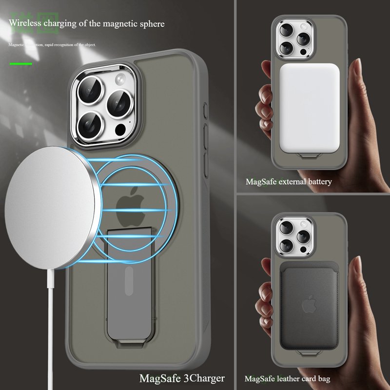 Frosted Magnetic Charging Mobile Phone Case for iPhone11 12 13 14 15 Series New Hidden Bracket Fingerprint Prevention Bracket