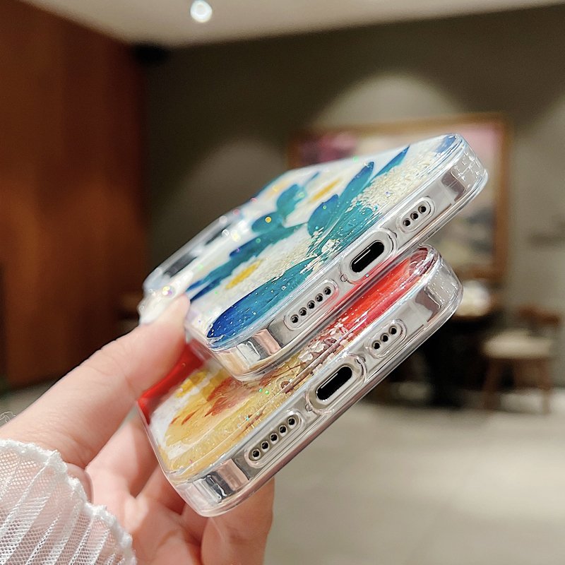Colorful Real Dry Flower Thick Soft TPU Mobile Phone Cases for iPhone 15 Pro Max