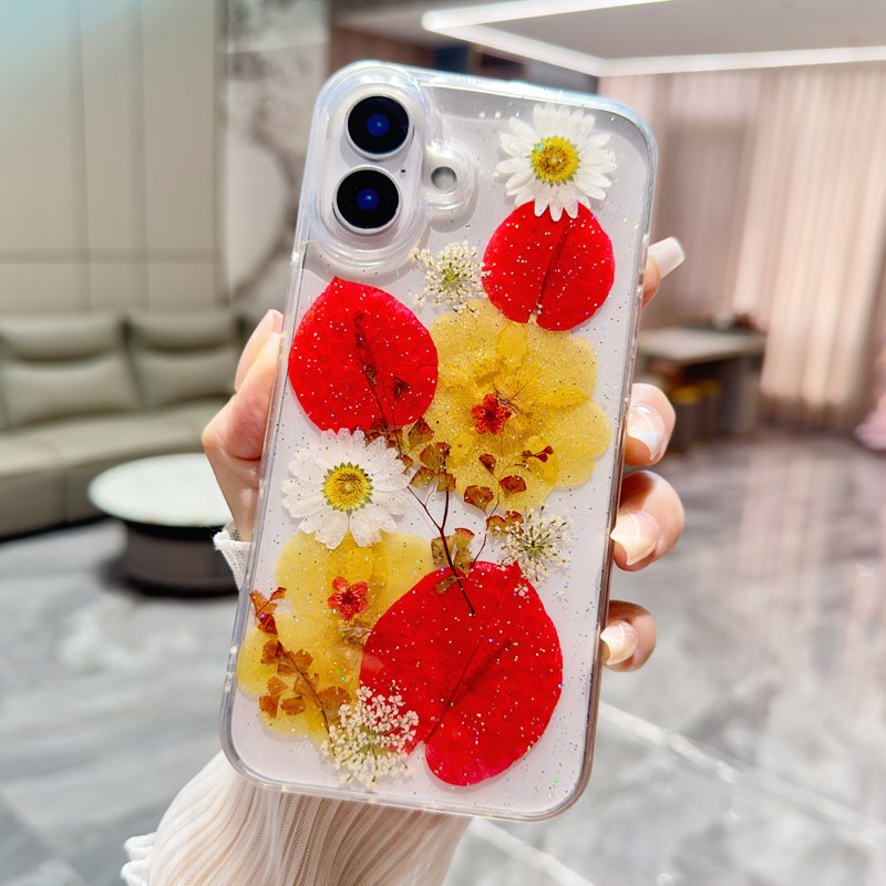 New Arrival Lovely Real Pressed Dry Flower Mobile Phone Case for iPhone 16