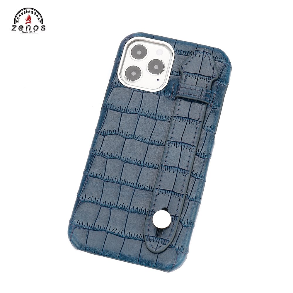 Zenos Latest Cowhide Leather Crocodile Pattern Mobile Phone Cover Wholesale Price Phone Case With Strap For Iphone 12 series
