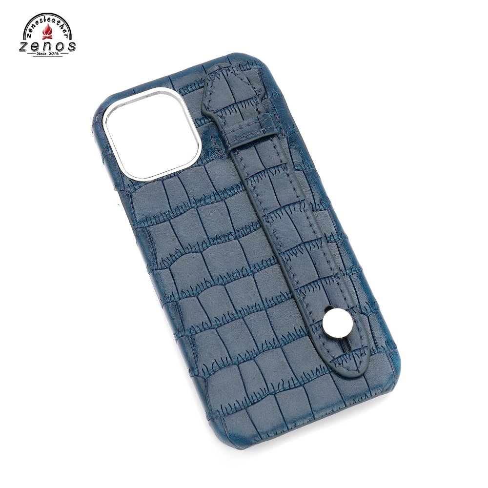 Zenos Latest Cowhide Leather Crocodile Pattern Mobile Phone Cover Wholesale Price Phone Case With Strap For Iphone 12 series