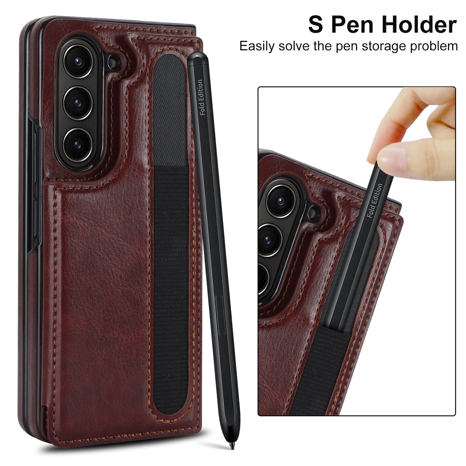 Full Coverage Foldable Screen PU Leather Shockproof Protective Case For Samsung Galaxy Z Fold 3 Mobile Phone Case with Pen Slot
