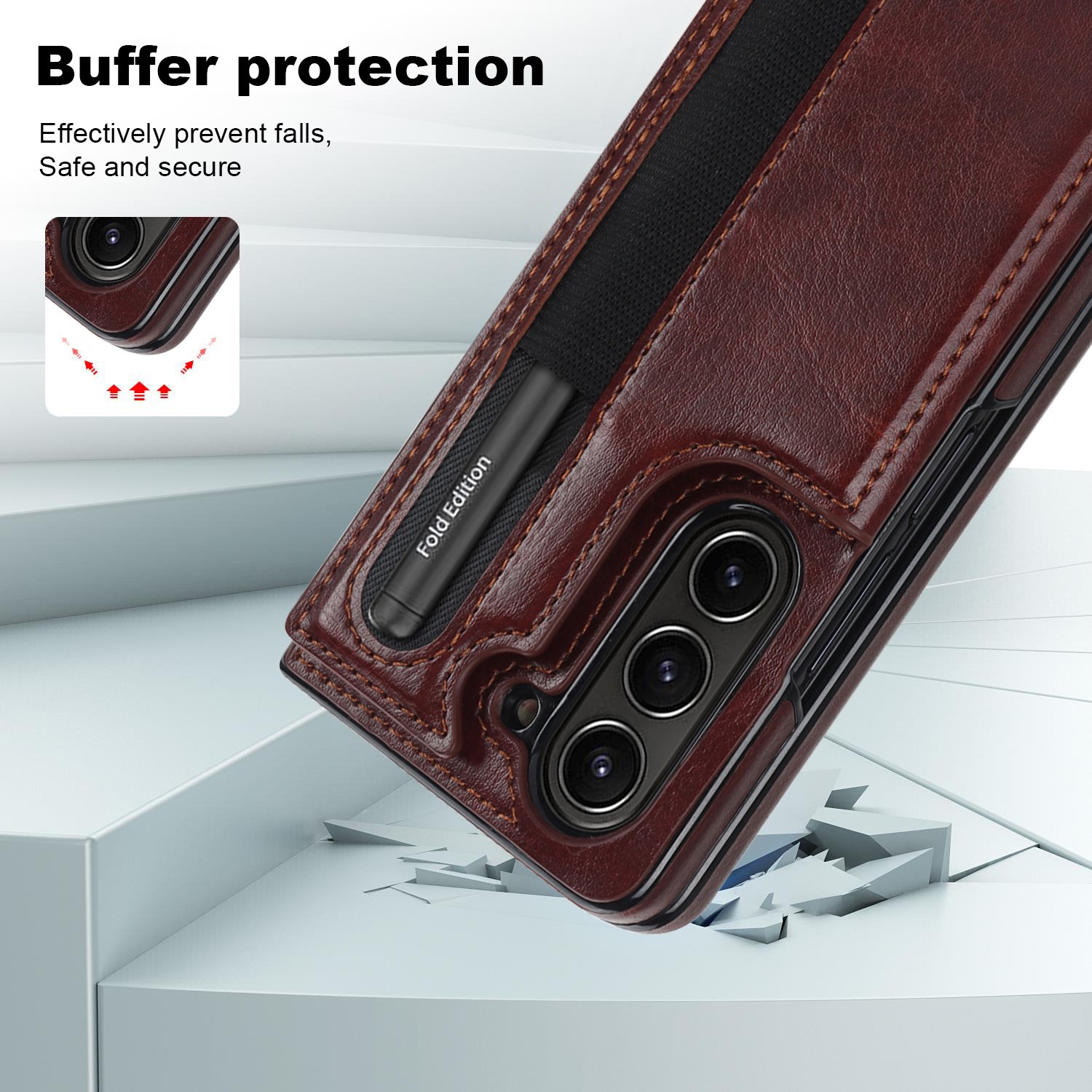 Full Coverage Foldable Screen PU Leather Shockproof Protective Case For Samsung Galaxy Z Fold 3 Mobile Phone Case with Pen Slot