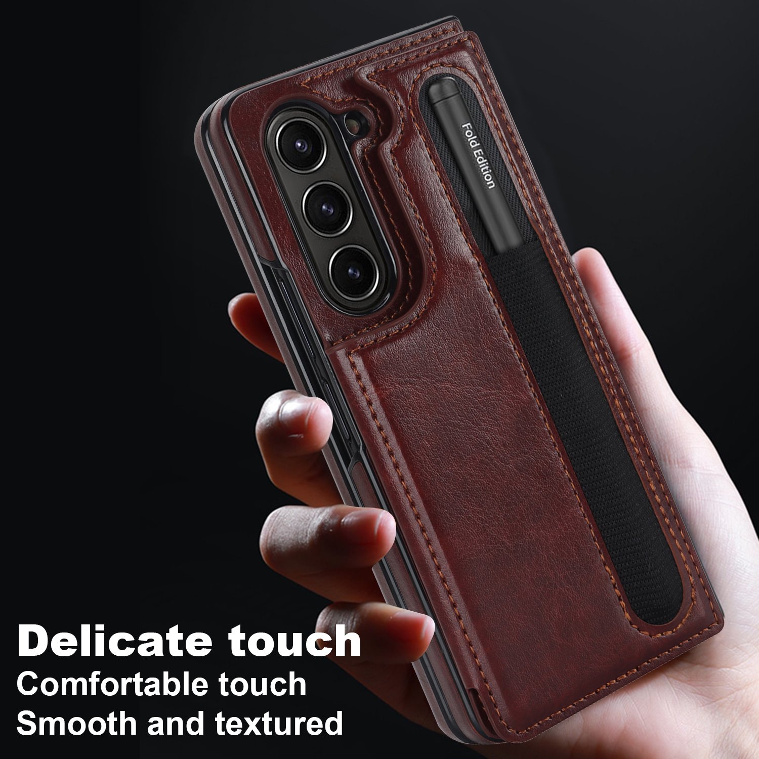 Full Coverage Foldable Screen PU Leather Shockproof Protective Case For Samsung Galaxy Z Fold 3 Mobile Phone Case with Pen Slot