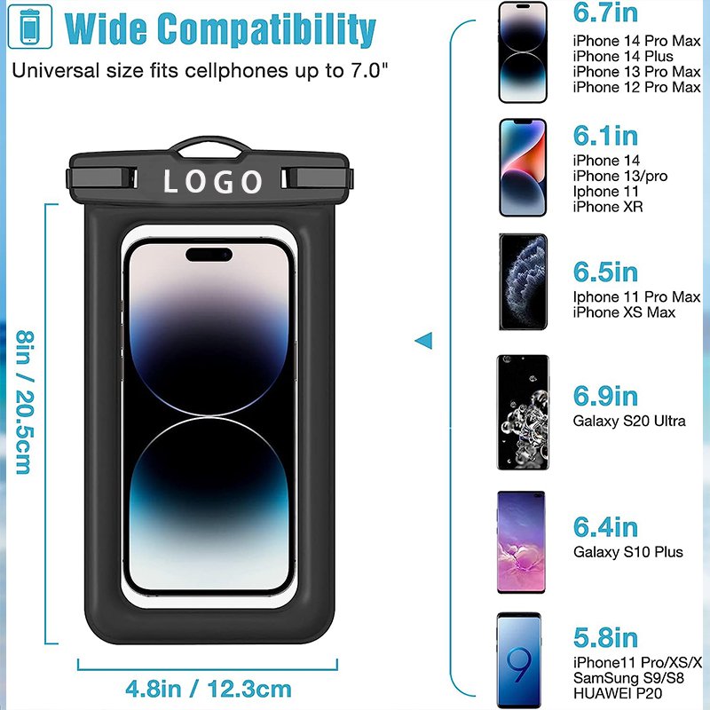 Customized Logo IPX8 Swim PVC Waterproof Cell Mobile Phone Bag Pouch Universal floating diving Waterproof Phone case
