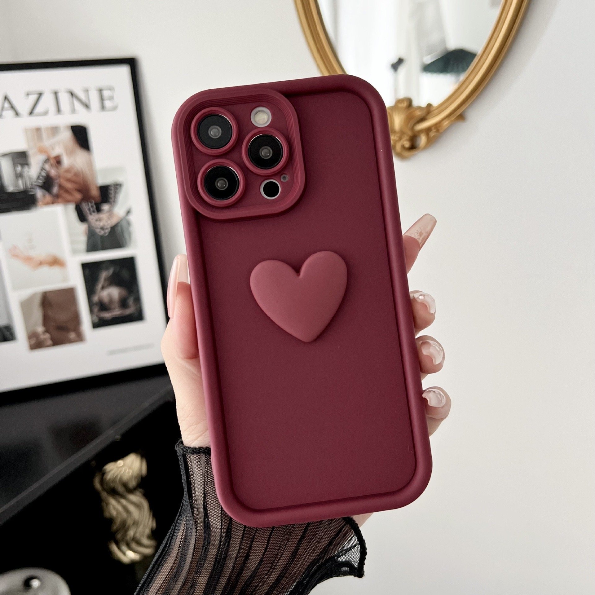 INS stylish 3D love heart mobile phone case for iPhone16 15 14 13 12 11 pro soft TPU colorful phone case for iPhone XR/XS/8