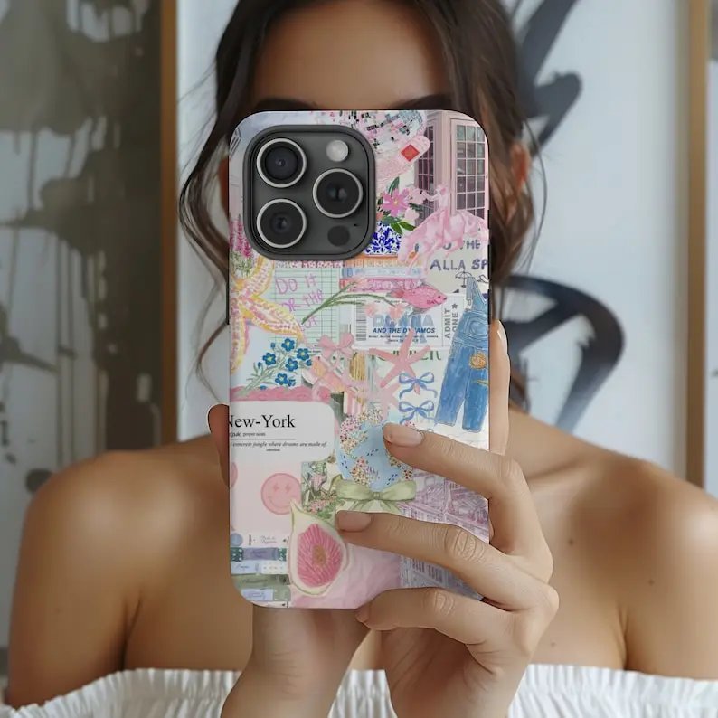 Pink Coquette Collage Phone Case For IPHONE 15PRO MAX 14 13 12 11 PRO Plus 15pro Acrylic TPU Two in one Mobile Phone Cases