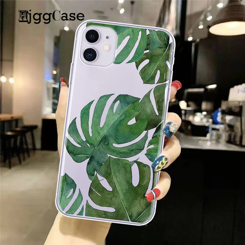Monstera Green Potted Plant Leaf Phone Case For IPhone 15 14 13 12 11 Pro Max Mini X S Max XR 7 8 Plus SE Soft Transparent Cover
